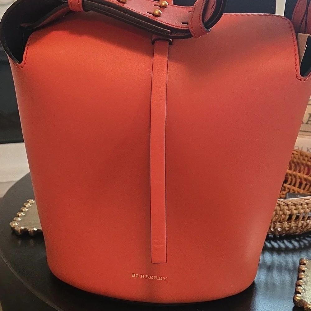NWT Authentic Burberry Handbag Supple Calfskin Bucket Clementine - Picture 6 of 16